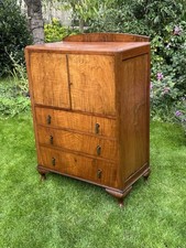 Antique Walnut Veneer Tallboy Drawers Cupboard