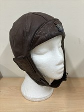 Kett Vintage Brown Leather Motorcycle Skull Cap Aviation Hat With Panther Badge