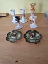 Selection Of 7 China Candlesticks Holders  4 To 15cms Tall