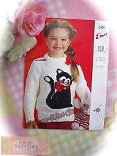 Vintage Knitting Pattern Girl / Adult Cat Motif Jumper 6 Sizes 24-34ins. 