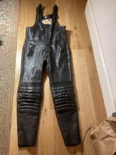 Vintage Weiss Black Leather Protective Motorcycle Bib Brace Salopettes Size 44 