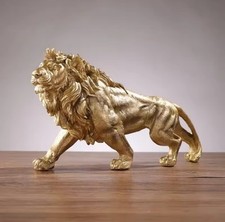 Majestic Gold Lion Statue | Modern Resin Animal Figurine | Luxury Home Office