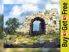 Ancient Stone Arch 5"x7" Painting Print on Matte Paper | Rustic Ruin Landscape