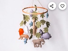 Safari Jungle Nursery Mobile with Animals Lion, Giraffe, Zebra, Elephant, Crib