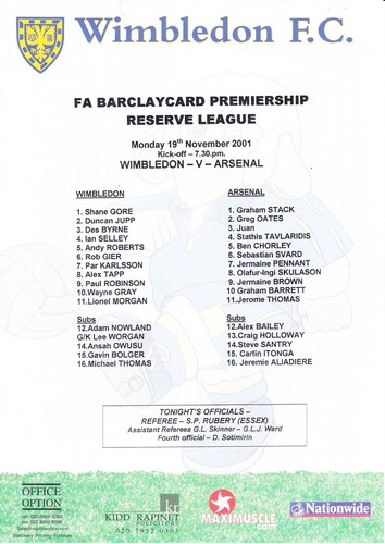 Wimbledon reserves vs - wimbledon,