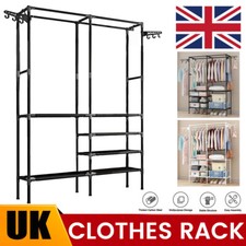 Heavy Duty Clothes Coat Garment Hanging Metal Rail Rack Storage Double Stand UK
