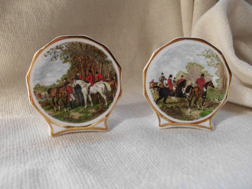 Fox hunting bone china - china, pair