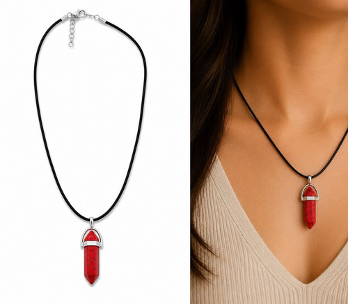 Black cord necklace red - black, bullet