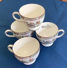 Vintage Wedgwood 'Kutani Crane' Bone China Teacups ~ Brown Edge x 4.