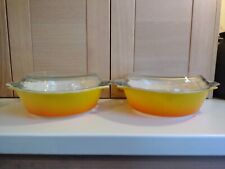 Vintage JAJ Pyrex 509 Sunburst Ovenproof Casserole Dish bowl orange yellow X 2