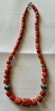 Natural peach color Coral Necklace With Silver Beads 65 grams and 48cm long 