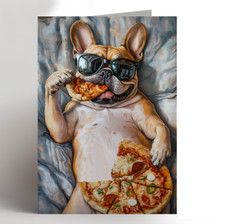 french bulldog birthday card greeting card, frenchie fawn funny pet dog pizza