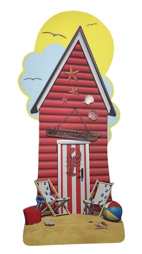 Red beach hut plaque - hut,