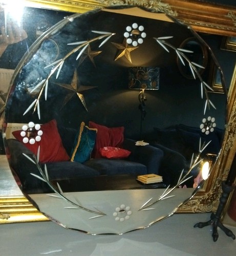 Vintage round floral etched - floral,