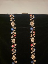 VICTORIAN 19TH C MACHINE EMBROIDERED VELVET DRESS FABRIC W FLORAL STRIPES