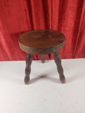 Vintage French Wooden Milking Stool With Bobbin Legs 