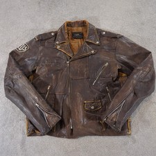 Vintage Sage Sydney Real Leather Jacket Mens Large Brown Biker Distressed Coat