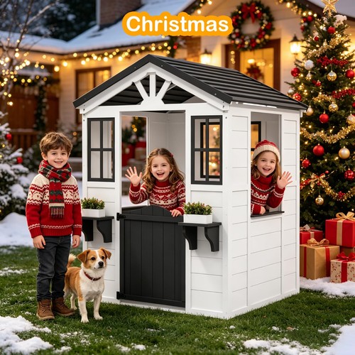 Kids outdoor wooden playhouse - wooden,