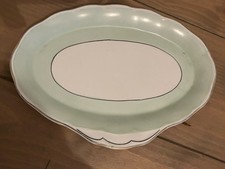 W H Grindley 1940s Creampetal Green White Lipped Platter Serving Plate Antique 