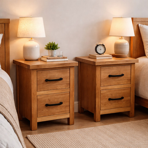 Oak drawer bedsides pair - drawer,
