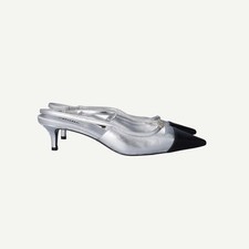 Dune London Womens Silver Leather Low Heeled Slingback Shoes EU 40 UK 7