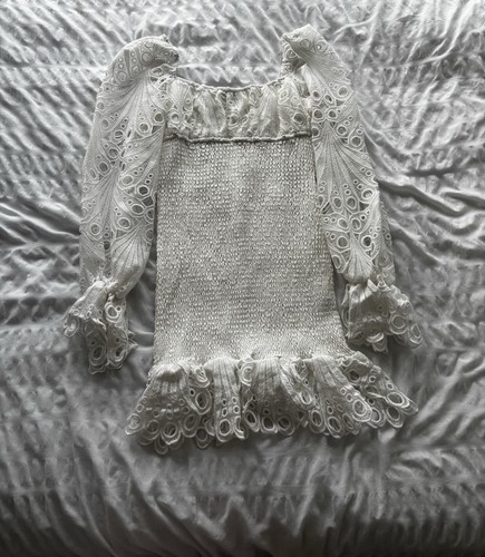White frill crochet dress - white,