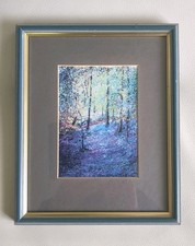 Framed Print Bluebell Wood Scene  H275 W225 mm Blue Gilt Edged Frame