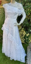 Vintage Bohemian Wedding Dress White Lace frilly Gothic Gown 1970s Halloween XS