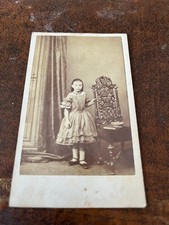 victorian cdv photograph . pretty girl standing by a large chair . liverpool