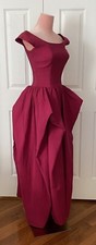 Ceil Chapman Magenta gown vintage silk rayon faille denim X Small boat neckline