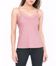 Lace Trim Camisole Silk Cotton Mix - Cami Vest Top in Dusty Pink - Size S 8-10