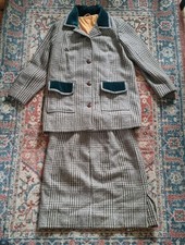 Vintage Woman's Tweed Skirt Suit Prince Of Wales Pattern Size 16