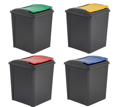Plastic recycle bin with lid - plastic,