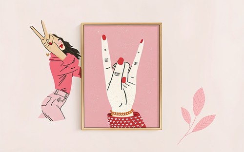 Rock pink red hand gesture - red,