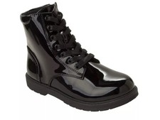 GIRLS BLACK PATENT LACE UP ZIPPED GOTH PUNK BIKER ANKLE BOOTS TEENS UK SIZE 13-5
