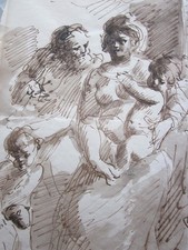 Gandolfi, Holy Family, Antique Italian Old Master Drawing c.1800