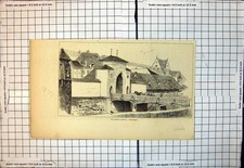 Old Antique Print Marie Gateway Nuremburg Horse Wagon Cross Bridge 1873 19th