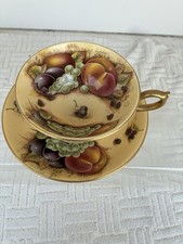Aynsley Orchard Gold Teacup and Saucer Set Hand Painted