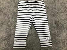 TU@SAINSBURYS NAVY & WHITE STRIPE CROPPED LEGGINGS WITH SEQUIN HEART DETAIL AGE 