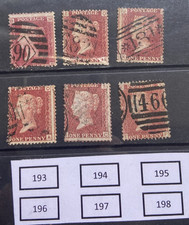 GB Victoria SG43/SG44. QV Penny Red plates  193,194,195,196,197,198