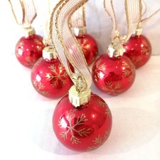 6 X Vintage Glass Red Gold Christmas Tree Baubles Decorations 4cm Diameter 