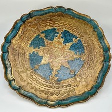 Vintage Italian Shades of Gold & Blue Florentine Ornate Papier Mache Tray