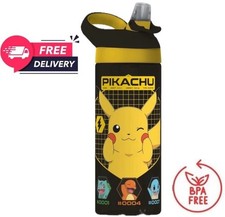 Pokemon Pikachu inspired water Sipper Bottle 600ml Flip Top Straw Kids School