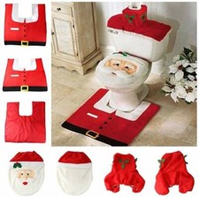 3 Pcs Christmas Decorations Santa Toilet Seat Cover and Rug Bathroom Set Gift