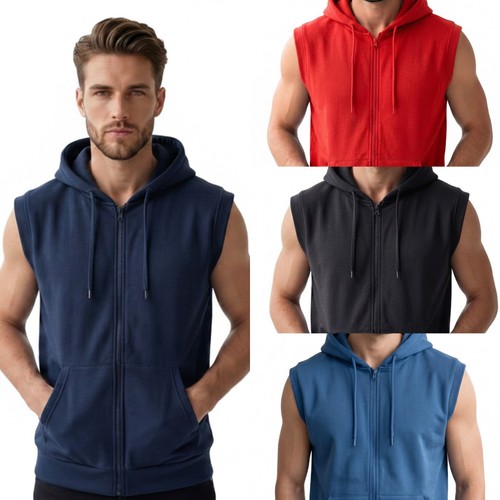 Mens sleeveless zip hoodie - sleeveless, up