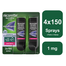 4 x Nicorette QuickMist Cool Berry 1mg Spray Mouth Spray - 8 Weeks* Bundle