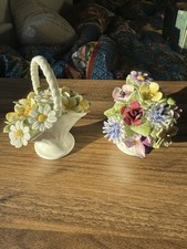 2 x Royal Doulton Bone China Flowers Posy Basket Display Ornaments Vintage