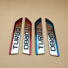 2PCS 3D Turbo Metal Car Side Wing Badge Emblem Chrome Fender Sport Stickers