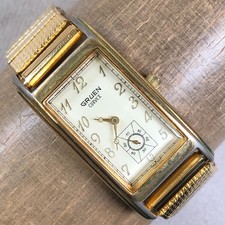 Gruen Curvex Women GR5106 Dress Gold Expansion Rectangular Quartz 22mm Watch 7"