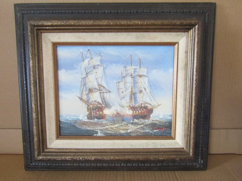 Oil painting naval action - painting,